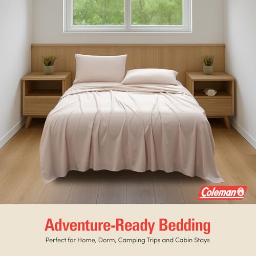 Image of Coleman Queen Sheet Set - Durable Home Bedding with Outdoor Heart, Stylish & Reliable for Bedroom or Cabin - Premium Solid Color, Built for Comfort, Style & Occasional Outdoor Use, Beige