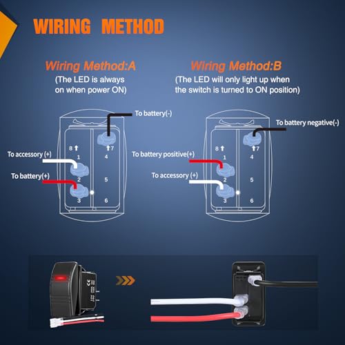 Image of Nilight Marine Rocker Switch LED Light Bar 3 PIN with Red Backlit | Toggle Switches On Off SPST 20A /12V 10A /24V with Jumper Wires Set for Cars Trucks Boat ATVs UTVs RVs