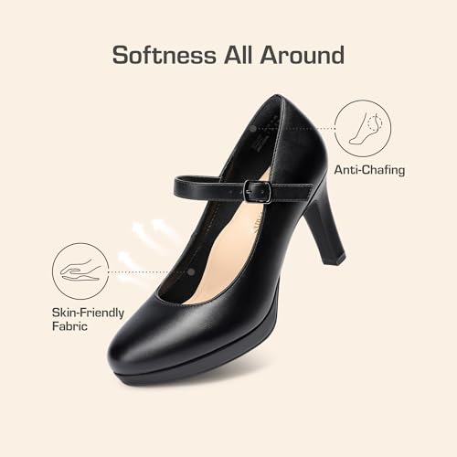 Image of DREAM PAIRS Womens Dressy High Heels Mary Jane Pumps | 3.5 inch high paltform heel with 3D arch support memory foam resilient latex insole anti-slip grippy TPR sole closed round toe