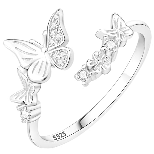 Rings for Women Butterfly Ring 925 Sterling Silver 18k Gold Plated Rings Adjustable Promise Open Ring for Women Couple Wedding Engagement Jewelry Gifts