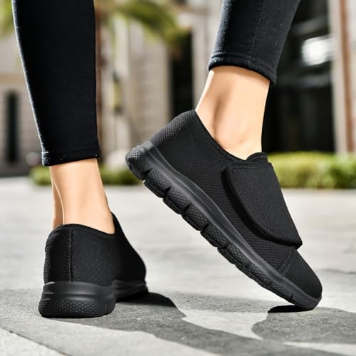 Eagsouni Hausschuhe Damen Leichte Weit Klettverschuß Walkingschuhe Atmungsaktive Slip On Pantoffeln Outdoor Bequeme Diabetiker Gesundheitsschuhe