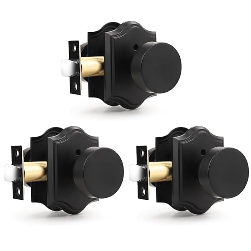 Orger Black Door Knobs Interior, Zinc-Alloy Matte Black Door Knob with Lock, Heavy Duty Privacy Antique Door Knob for Bathroom and Bedroom, 3 Pack