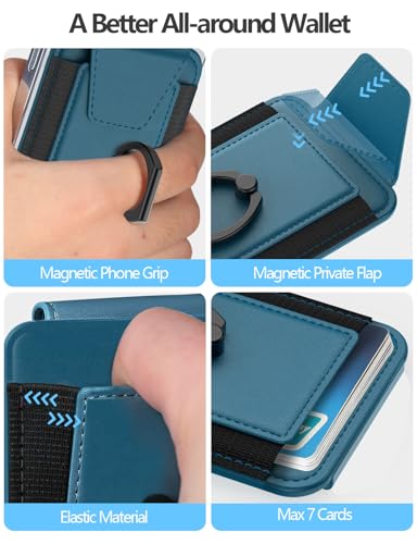 Image of For Magsafe Wallet with Grip, 6-Card Holder, Stronger Magnetic Card Wallet Holder for iPhone 17 /16 /15, iPhone 14 /13 /12 Series, Leather Magnetic Phone Wallet with Privacy Flap, RFID Blocking, Blue