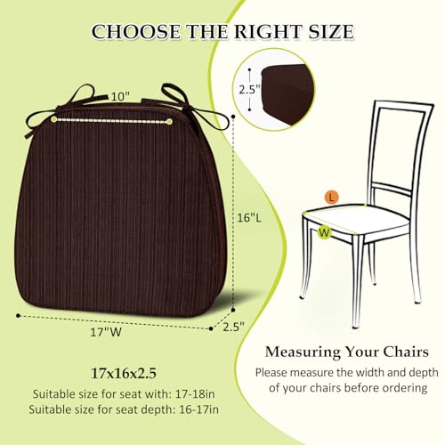 Image of Chair Cushions for Dining Chairs, Indoor Chair Cushions with Ties，Waterproof Chair Pads Set of 6, Brown, 17x16x2.5 Inch