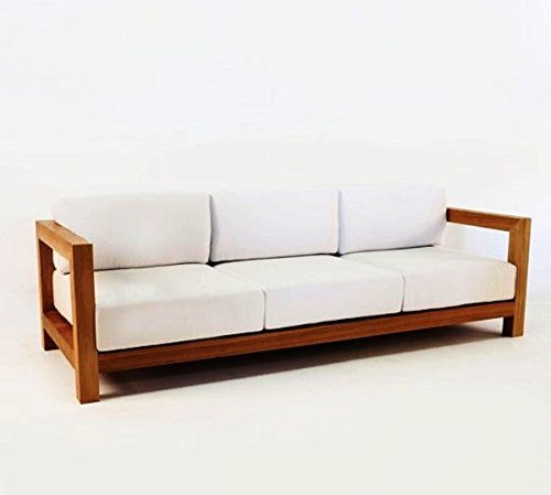 Casa Padrino Garden Canapé 3 Places Rustique 'Boston' Crème Blanc/Brun 200 x 40 x H70 cm - chêne Bois Massif - véritables Meubles en Bois Massif