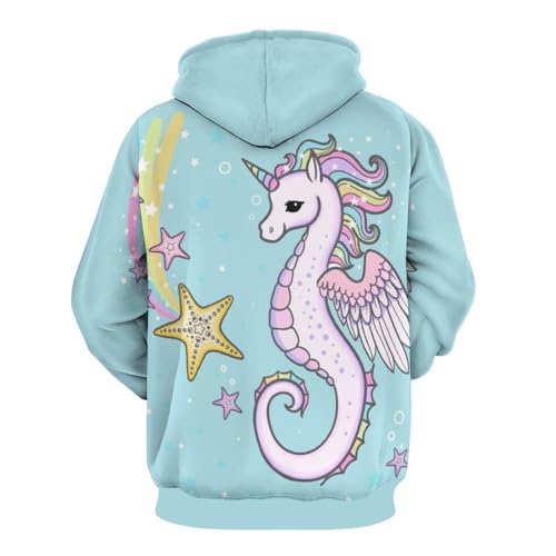 Sweatshirt pull imprimé hippocampe licorne avec capuche ajustable