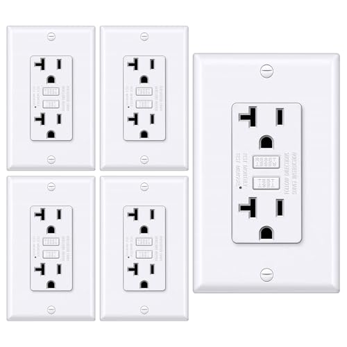 BESTTEN 5 Pack 20 Amp GFCI Outlet, Non-Tamper-Resistant GFI Receptacle with LED Indicator, Ground Fault Circuit Interrupter with Wall Plate, ETL Certified, White
