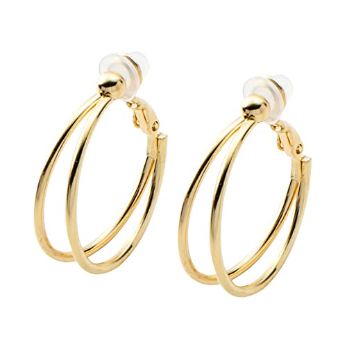 [Ｃｒｅａｍ ｄｏｔ．] クリームドット イヤリング レディース 人気 シリコンカバー バネ式 フープ フープ ダブルライン メタル キャッチレス 【ゴールド×イヤリング】