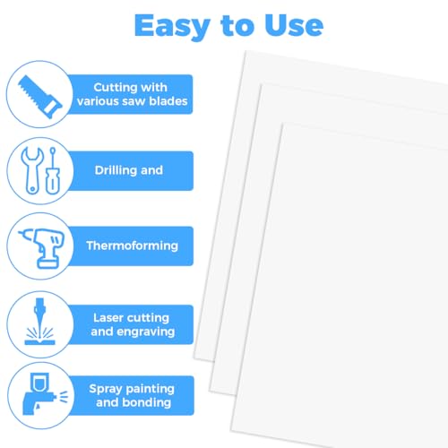 KineticKraft 8 Stück Kunststoffplatte Weiß, Polypropylen Platte Weiß, A4 Kunststoffplatten 30 x 21 cm, 1mm Dick Hart Plastikplatte, für Modellbau, Heimdekoration Basteln Architektur Diy Projekte