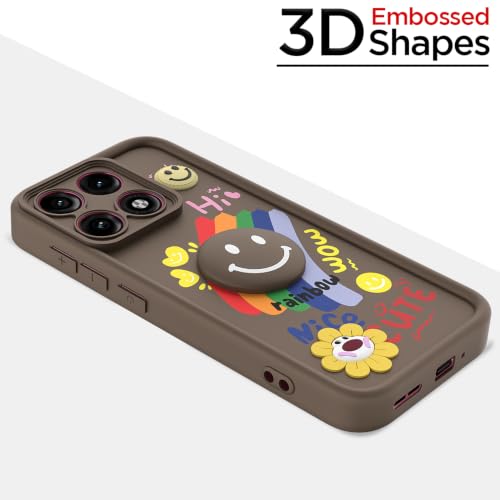 Image of Pikkme Back Cover for Motorola Moto Edge 70 Pro 5G | Soft Silicone| Cute Rainbow Smile & 3D Cartoon Flower Design | Shockproof Raised Camera Protection Bumper Case (Brown)