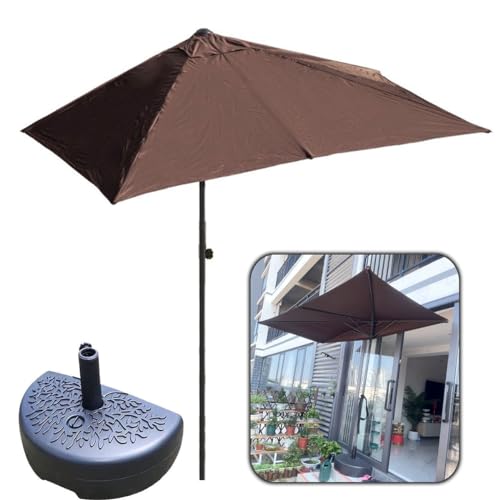 DSKJHI Half Parasol Umbrella with Base, 2m/2.5m Half Garden Parasol Wall Market Umbrella for Outdoor Patio Waterproof Canopy Sun Shade, 34mm Steel Pole (Color : Brown, Size : 250x130cm(with base))