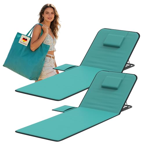 Huracan Esterilla de playa plegable 2X, tumbona de playa plegable, ligera, respaldo ajustable en 5 niveles, portátil, tumbona de playa con almohada y compartimento de almacenamiento, plegable, para