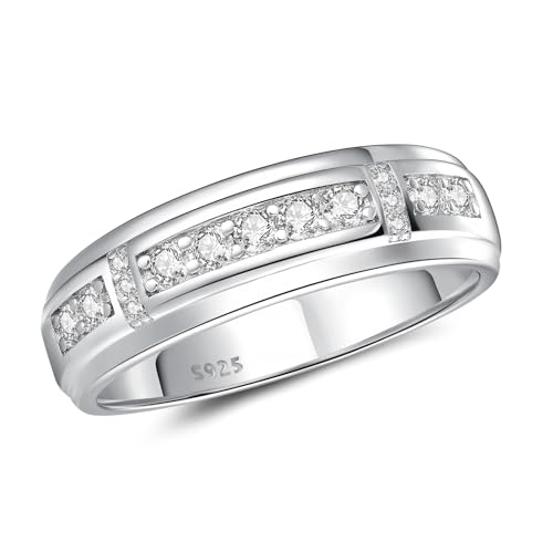 Mens Wedding Band AAAAA CZ 925 Sterling Silver Ring Promise Engagement Eternity Rings For Him Size 8-12