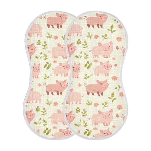 Cartoon Cute Pigs Leaves Cotton Burp Cloths Easy Care Feed Cloth for Unisex boy and Girl Set of 2, 22x11in
