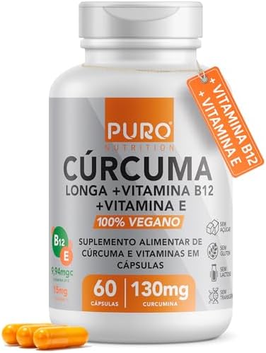 Cúrcuma em Cápsulas Puro Nutrition com Vitamina B12 + Vitamina E,...