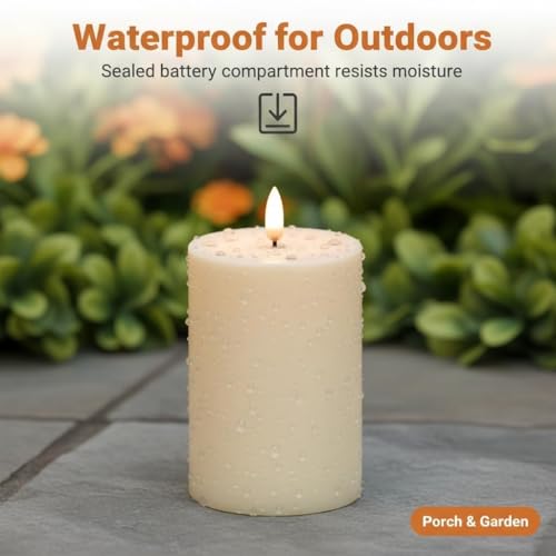 Image of ANGELLOONG Outdoor Battery Candles Waterproof, 2 Pack 3 inchx4 inch LED Candles Flickering, Electric Candles with 6H Timer for Porch Decor, Garden Decor Home Styling
