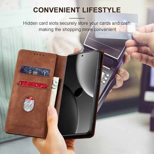 Image of Jasonyu Mobile Phone Case for Xiaomi 15 Ultra, Leather Flip, Foldable, Shockproof, Magnetic, Premium PU Leather Stand Function, Card Slots, Protective Case, Flip Case, Brown