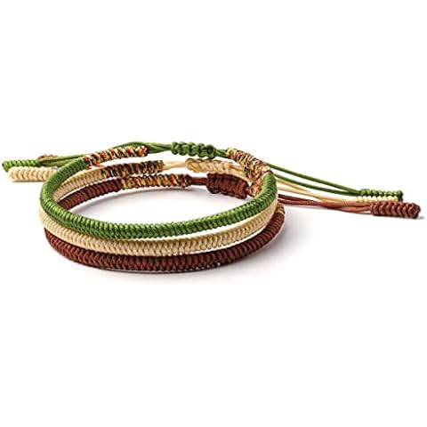 Tibetan Buddhist Handmade Lucky Knot Rope Bracelet (Set of 3 - Cream, Deep Green, Earth Brown) Cover