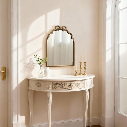 Image of Gold Bow Vintage Small 13x17 Arch Unique Wall Ornate Antique Mirror