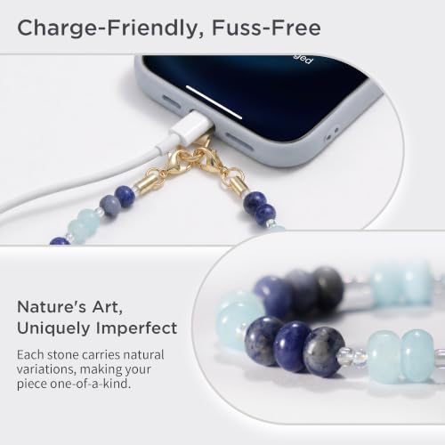 Image of POSADINA Natural Stone Phone Charm, Beaded Healing Phone Wrist Strap, Handmade Cellphone Chain Lanyard with Tether Tab