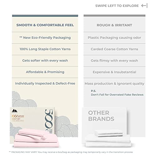 100% Cotton Twin Size Sheet Set, 3-Piece Long-Staple Combed Cotton Best Sheets On Amazon - Fitted & Flat Sheet, 1 Pillowcase - Soft, Cool, Breathable Sateen Weave Bedsheets For Kids & Adults (Blush) #TOP1