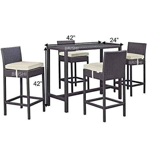 Image of BRISHI Outdoor Bar Set Garden Patio Bar Set 1+4 4-Chairs and 1- Table Set Balcony Bar Table with Stool Set (Brown)