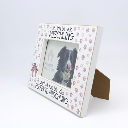 power gift MISCHLING - Bilderrahmen mit Mischlingshund Motiv und tollen Spruch. Rahmen mit Hund. Fotorahmen zum Aufstellen oder Aufhängen. Geschenk für Hunden Besitzer.