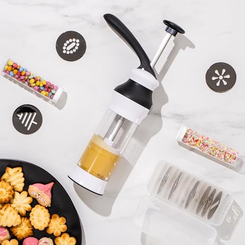 Cookie Press Set with 14 Stainless Steel Disks and Storage Case - Heavy-Duty Design