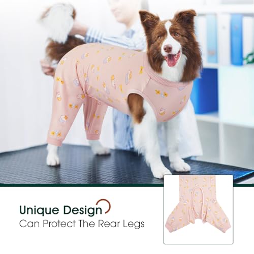 Image of Kuoser Dog Recovery Suit with Anti Licking Rear Leg Sleeve, PinkCake M | Abdominal Dog Surgical Suit with Pants Cover Protect Wounds, Dogs Elbow Protector Soft Pet Surgery Onesie Cone Alternative