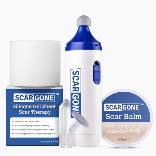 ScarGone Scar Management Set – Cordless Massager, Removal Cream & Silicone Gel Sheet for All Scars Including Surgical, Acne, Burn & Stretch Marks (Pack of 1)