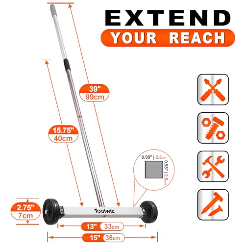 image for Toolwiz Magnetic Pick Up Sweeper 15-inch Heavy Duty Magnet Pickup Lawn
