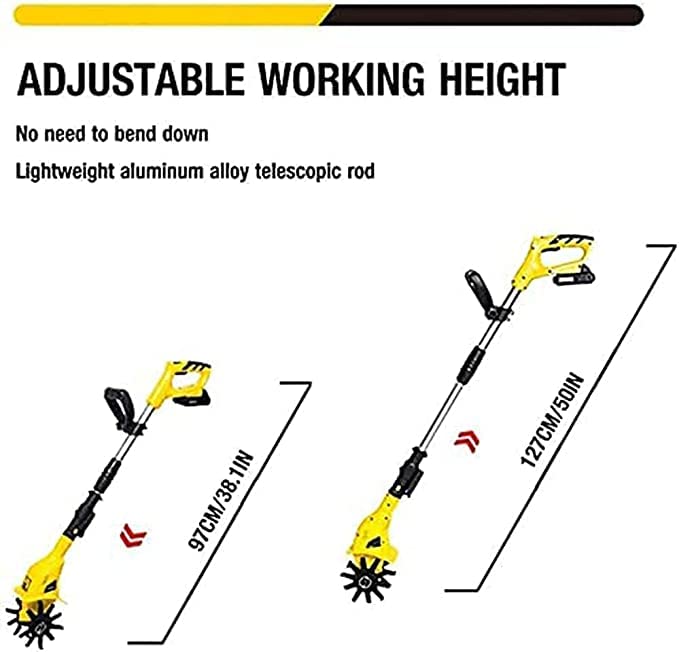 Motobineuse de Jardin, motobineuses, cultivateurs électriques sans Fil 20 V, légers, Travail de 60 Minutes, motobineuses de Jardin sans Fil, Poteau rétractable de 97 cm à 127 cm, c