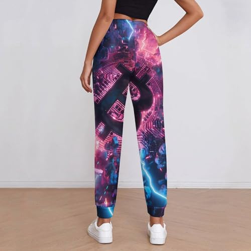 Electric Bitcoin Women's Sweatpants Soft Lounge Joggers Athletic Yoga Pants with Pockets for Workout Running - Image 3