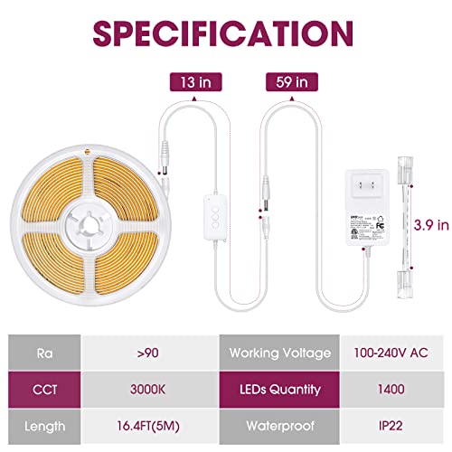 Tira de luces LED EMITEVER 16.4FT Blanco cálido 3000K miniatura 7