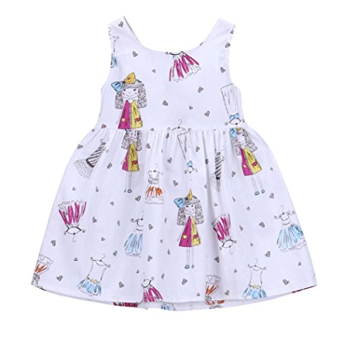 Fossen Niña Ropa Verano Vestido para 2-7 AñOs - Patrones De Personaje De Dibujos Animados - V Cuello Cordones En Espalda (2 años, Blanco)