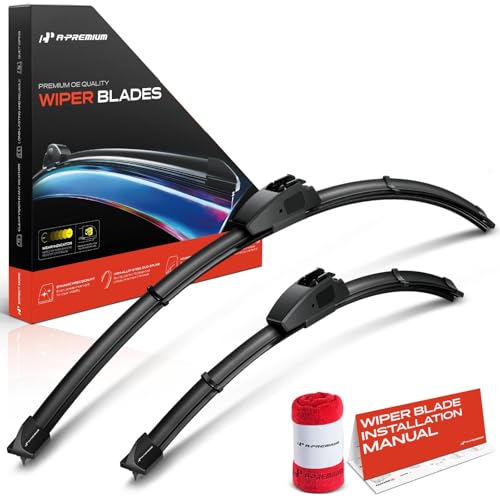 A-Premium Pack of 2 Windshield Wiper Blades with Wear Indicator & Towel - Compatible with Infiniti G37 2010-2013, Q40 2015, G25 2011-2012, G35 2007-2008 - 26" and 16", Hook Connector