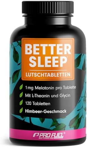 Melatonin Lutschtabletten 120x - leckerer Himbeere-Geschmack - optimal hochdosiert - mit bioaktivem Melatonin, L-Theanin, Glycin und Vitamin B6 - zuckerfrei gesüßt, 100% vegan - Vo