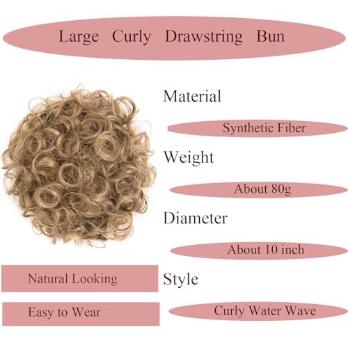 Extension de cheveux chignon synthétique bouclé marron clair pour femmes - 2
