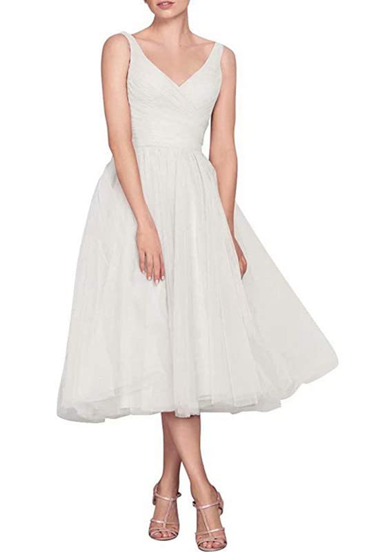 Tea Length Tulle Prom Bridesmaid Dresses A Line for Women3