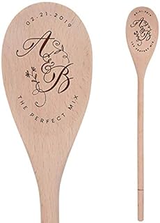 The Perfect Mix-Personalized Custom Engraved in USA 14 Inch Natural Kitchen Utensils Wood Cooking Spoon for Non-stick Cookware, Engagement Bridal Shower Decor, Wedding Party Favor