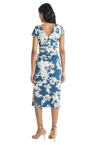 Image of Maggy London Women's Floral Midi Dress with V-Neck and Cap Sleeves - Elegant Summer Casual Wear for Women