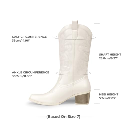 Image of DREAM PAIRS Cowboy Boots for Women Cowgirl Western Boots Fashion Embroidery Stitched Chunky Heel Mid Calf Boots