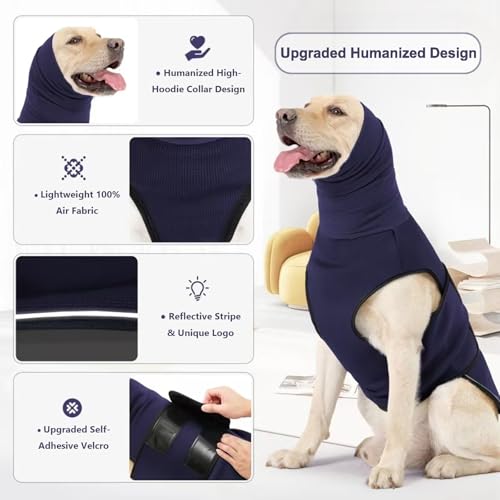 Image of Dog Anxiety Jacket, Skin-Friendly Thunder Vest for Dogs - Dog coat with Collar for Thunder & Fireworks - Keep Pet Calm Without Medicine & Training, Anti Anxiety shirt for Dogs (C Dark Blue, XS)