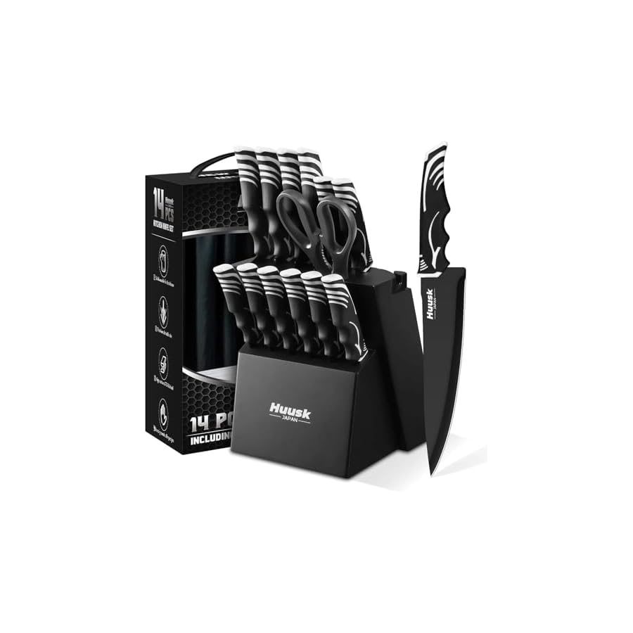 Huusk-Knife-Block-Set-with-Sharpener-Kitchen-Knives-Set-with-Wooden-Knife-Block-Ideal-Housewarming-Gifts-for-New-Home-Chef-Knives-with-Kitchen-Shears-Christmas-Gift-for-Men-Women-Black Huusk Knife Block Set with Sharpener - Kitchen Knives Set with Wooden Knife Block - Ideal Housewarming Gifts for New Home - Chef Knives with Kitchen Shears - Christmas Gift for Men Women - Black