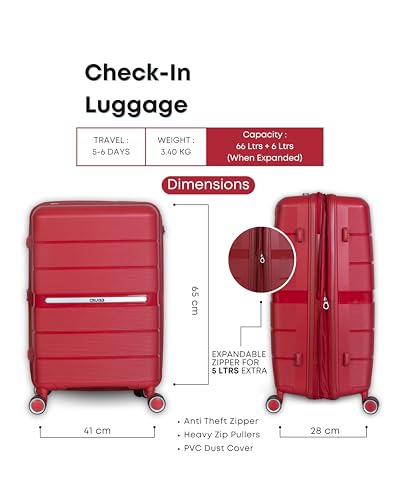 Image of CRUISE Coral Pine 24 Inch Travel Trolley Bag Set (Medium) | Hard Shell Expandable Suitcases with Spinner Wheels | Cabin & Check-in Lightweight Luggage Bags (Set of 1)