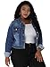 uxcell Women's Plus Size Button Closed Cropped Denim Jackets Stitching 2024 1X Blue