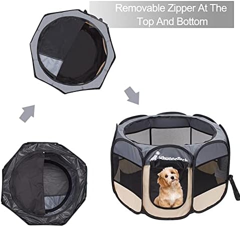 XianghuangTechnology Soft Fabric Portable Foldable Pet Dog Cat Puppy Playpen, Indoor/Outdoor use Pet Kennel Cage (Grey)