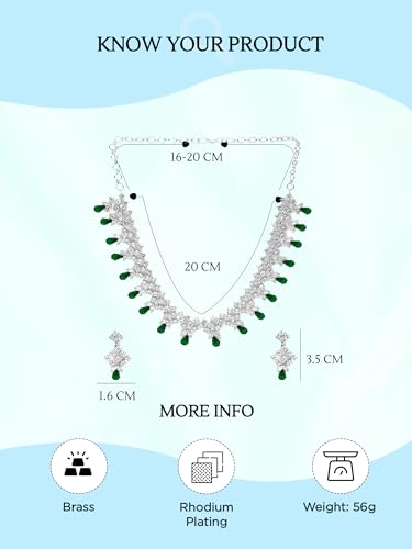 Image of Yellow Chimes Jewellery Set for Women and Girls American Diamond Jewellery Set | Rosegold Rhodium Plated AD Necklace Set for Women | Birthday Gift for Girls & Women