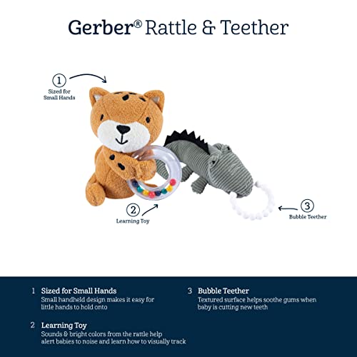 Image of Gerber Baby 2-Pack Rattle Toy & Teether Set, Cheetah and Croc, One Size