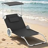 Verdego Strandliege mit Rollen und Sonnendach, Sonnenliege...